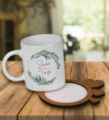eJOYA Kişiye Özel Tasarım Kupa Bardak Ve Kalp Desenli Ahşap Bardak Altlığı 99513