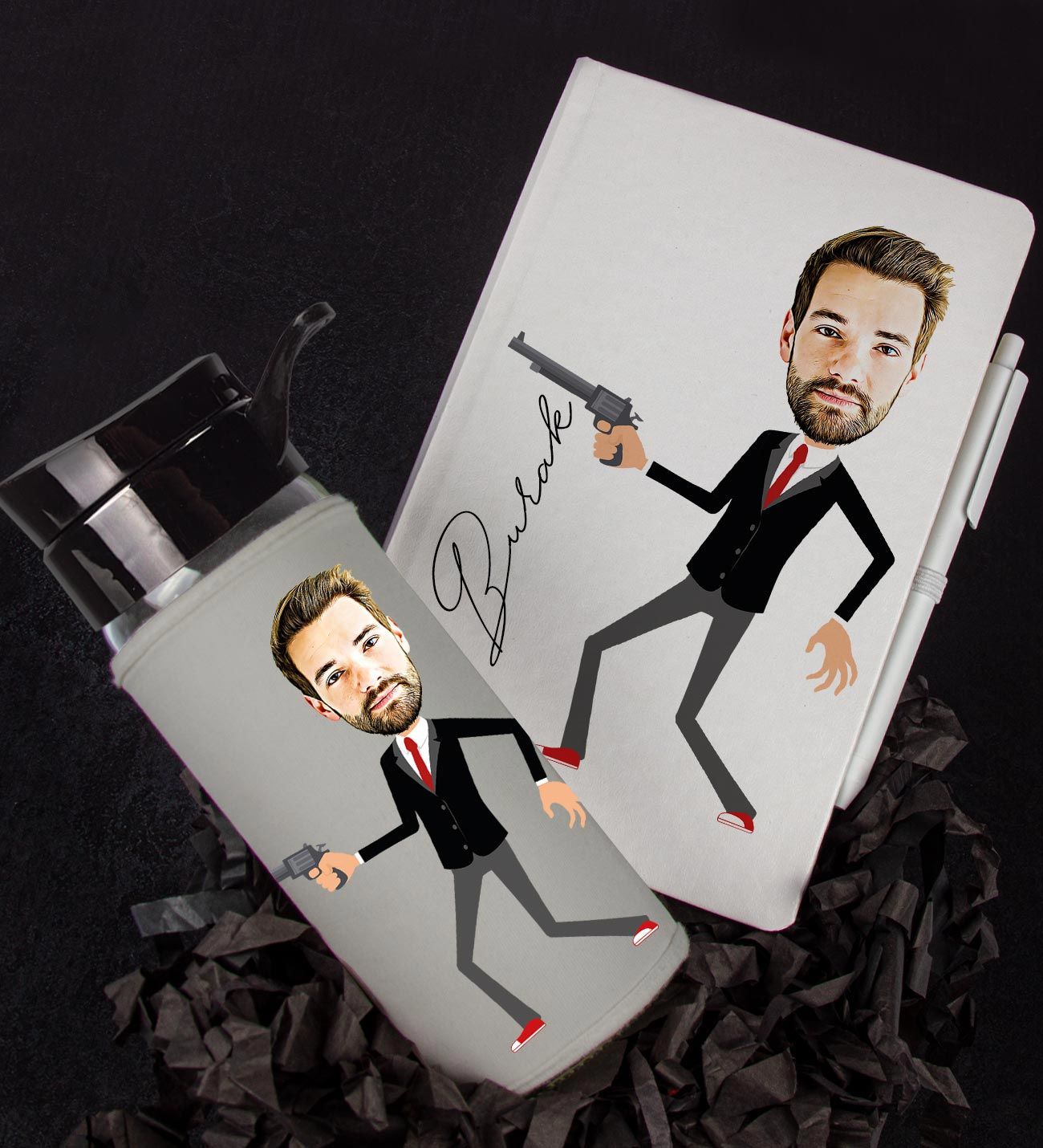 eJOYA Kişiye Özel Karikatür Tasarım Defter Kalem Ve Matara Hediye Seti 96515