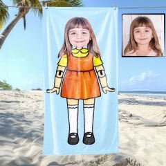 eJOYA Kişiye Özel Karikatür Fotoğraflı Squid Games Bebek Plaj ve Banyo Havlusu 115747