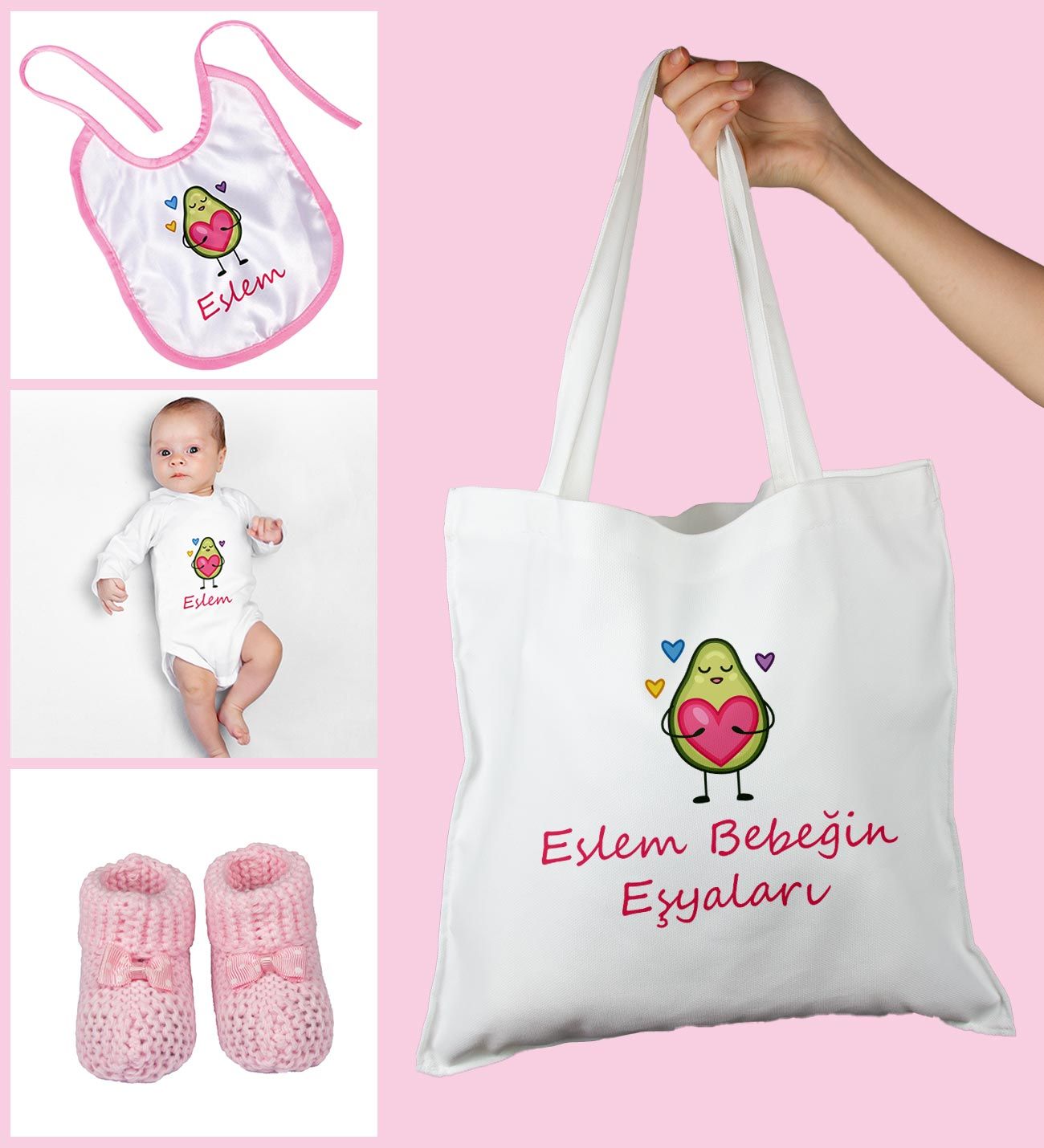 eJOYA Bebeklere Özel Çantasında Kişiye Özel Zıbın Önük Ve Patik Bebek Hediye Seti 109757