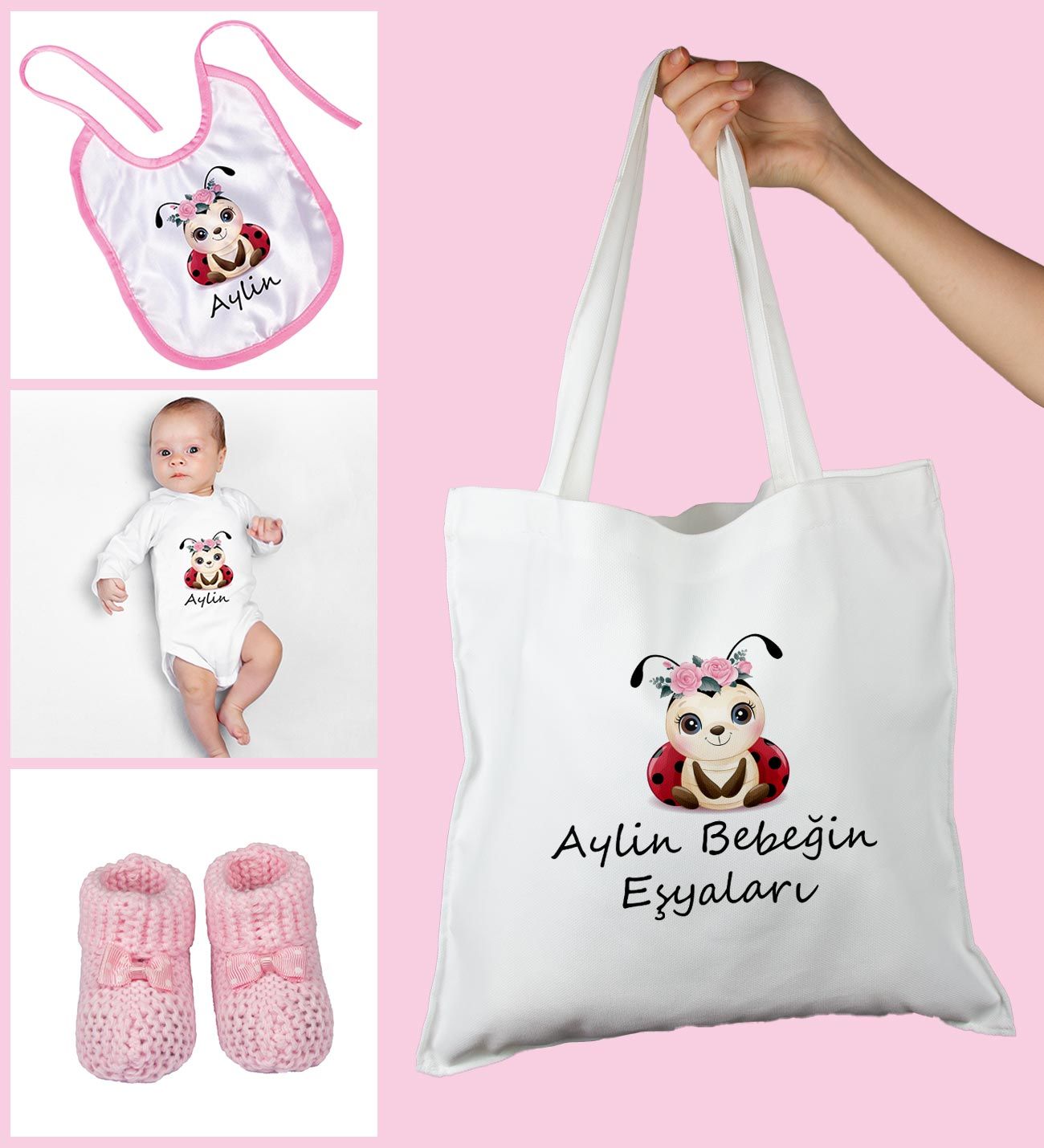 eJOYA Bebeklere Özel Çantasında Kişiye Özel Zıbın Önük Ve Patik Bebek Hediye Seti 109760