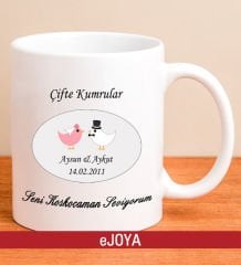 eJOYA Kişiye Özer Çifte Kumrular Aşk Kupa Bardak 80117