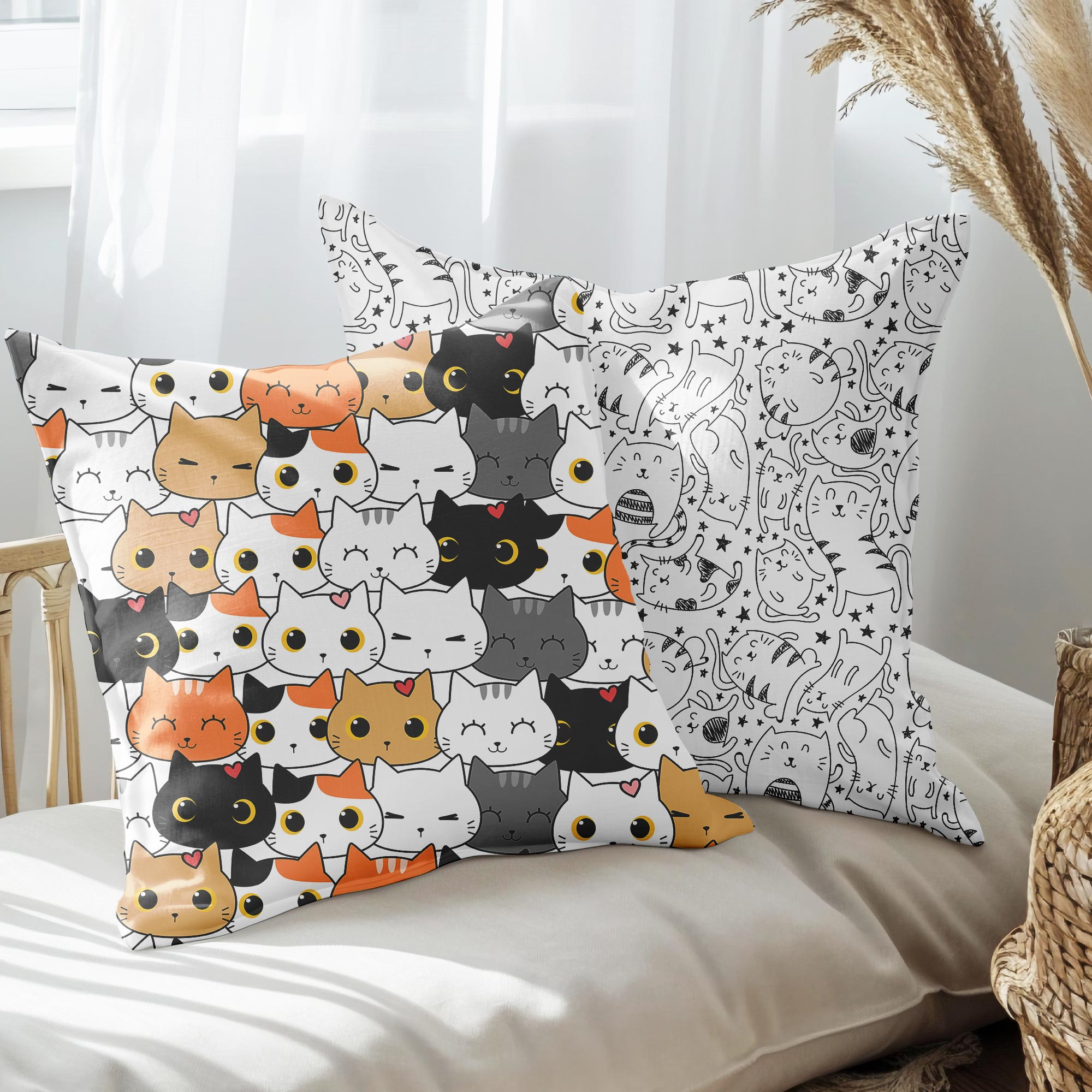 eJOYA Şirin Kediler Tasarımlı 2'li Yastık İçi Ve Kırlent Kılıfı 45cm 113527