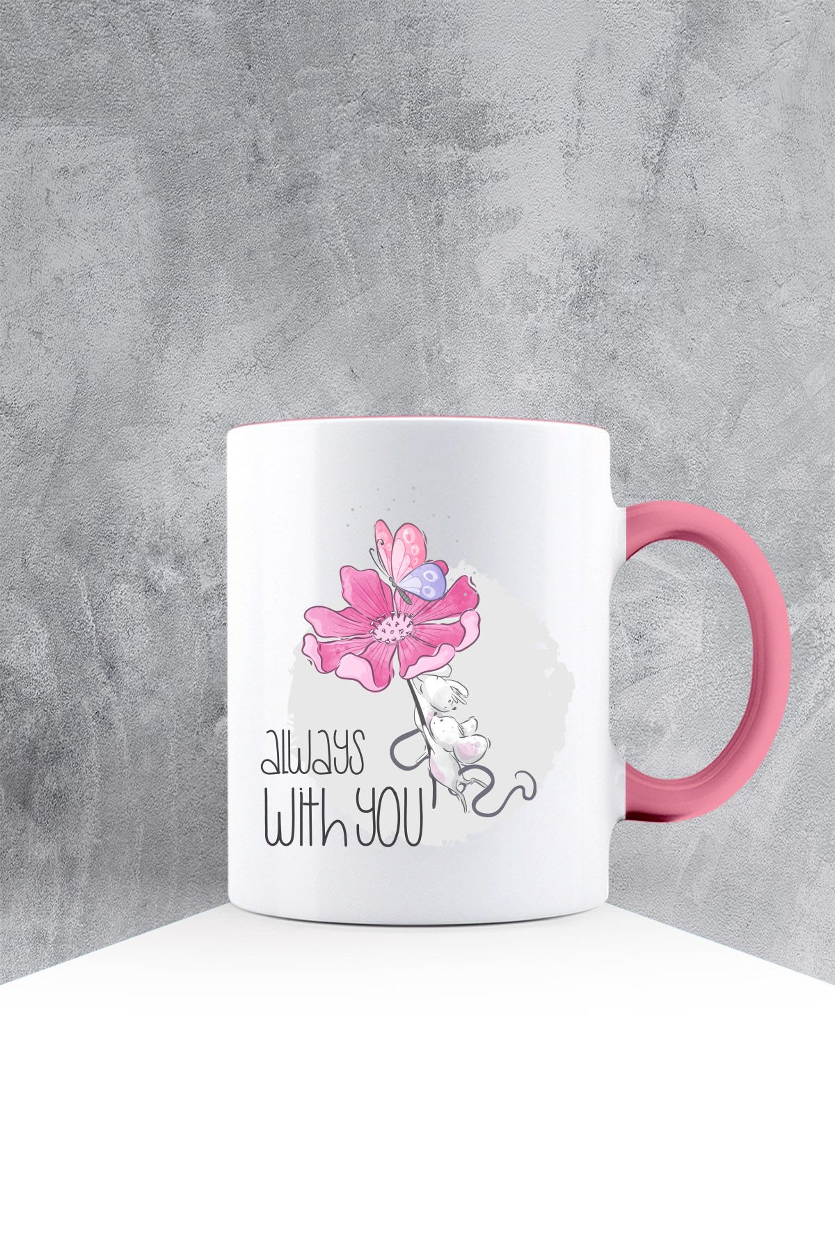 eJOYA Özel Tasarım Pembe Kulpu Kupa Bardak 87544