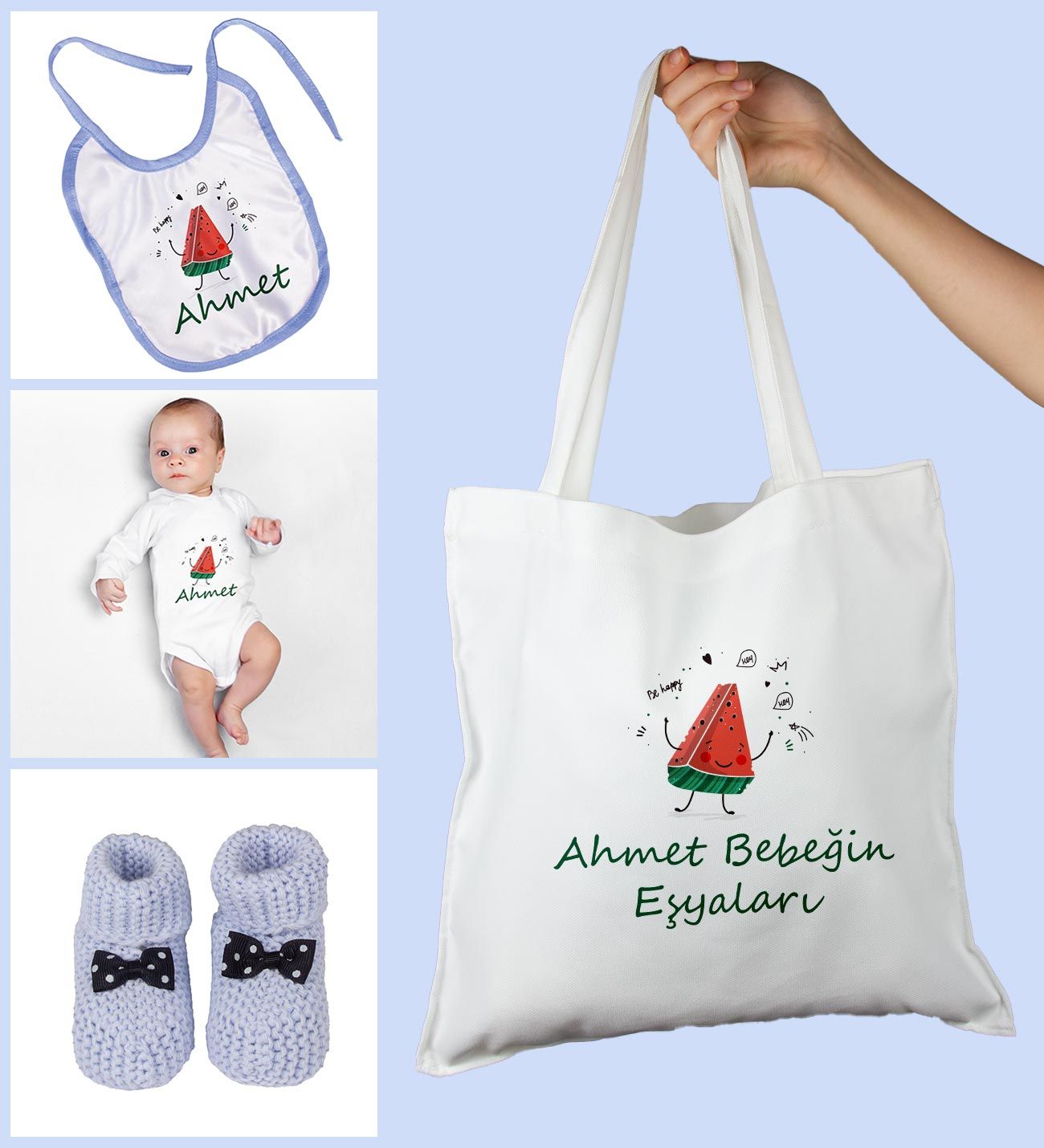 eJOYA Bebeklere Özel Çantasında Kişiye Özel Zıbın Önük Ve Patik Bebek Hediye Seti 109762