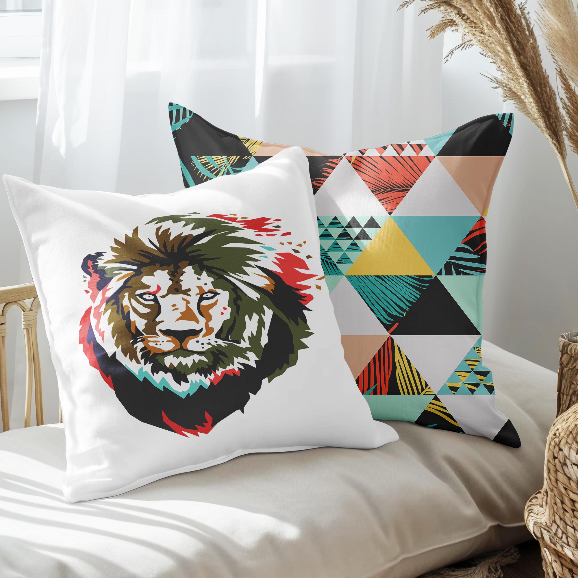 eJOYA Aslan Tasarımlı 2'li Yastık İçi Ve Kırlent Kılıfı 45cm 113528