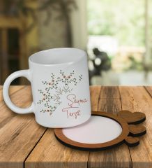 eJOYA Kişiye Özel Tasarım Kupa Bardak Ve Kalp Desenli Ahşap Bardak Altlığı 99525
