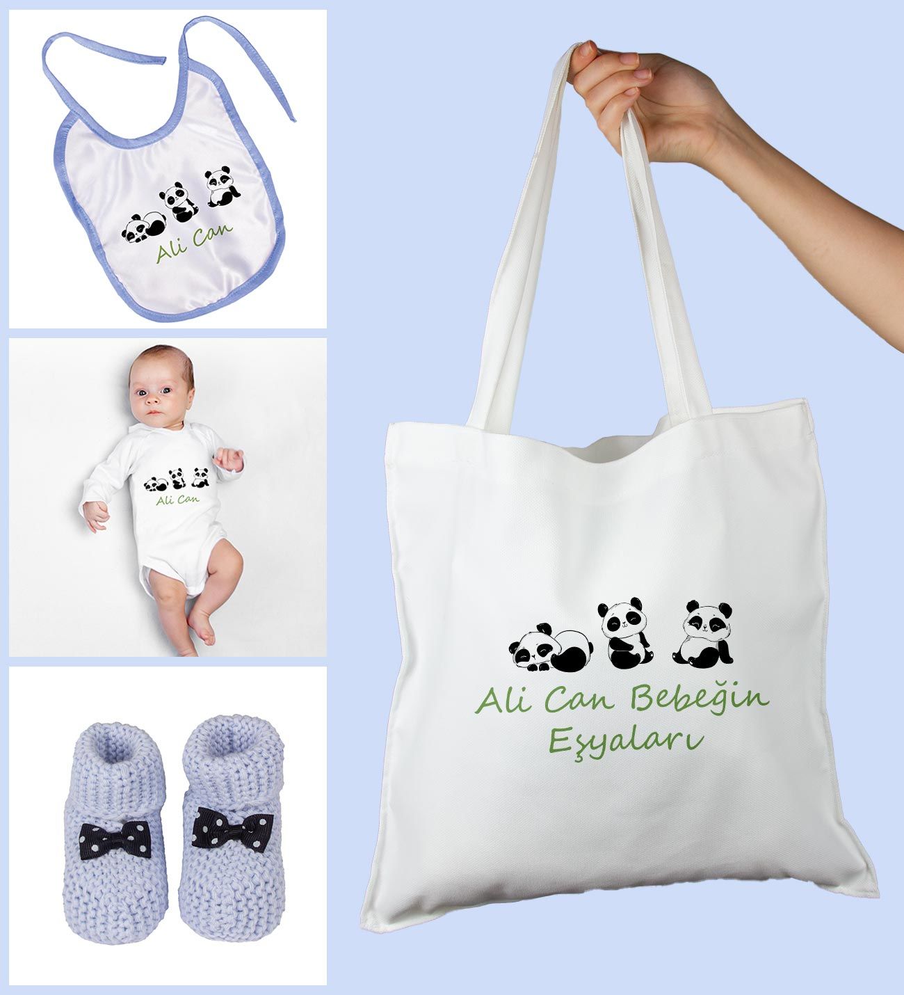 eJOYA Bebeklere Özel Çantasında Kişiye Özel Zıbın Önük Ve Patik Bebek Hediye Seti 109764