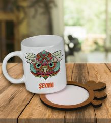 eJOYA Kişiye Özel Tasarım Kupa Bardak Ve Kalp Desenli Ahşap Bardak Altlığı 99529