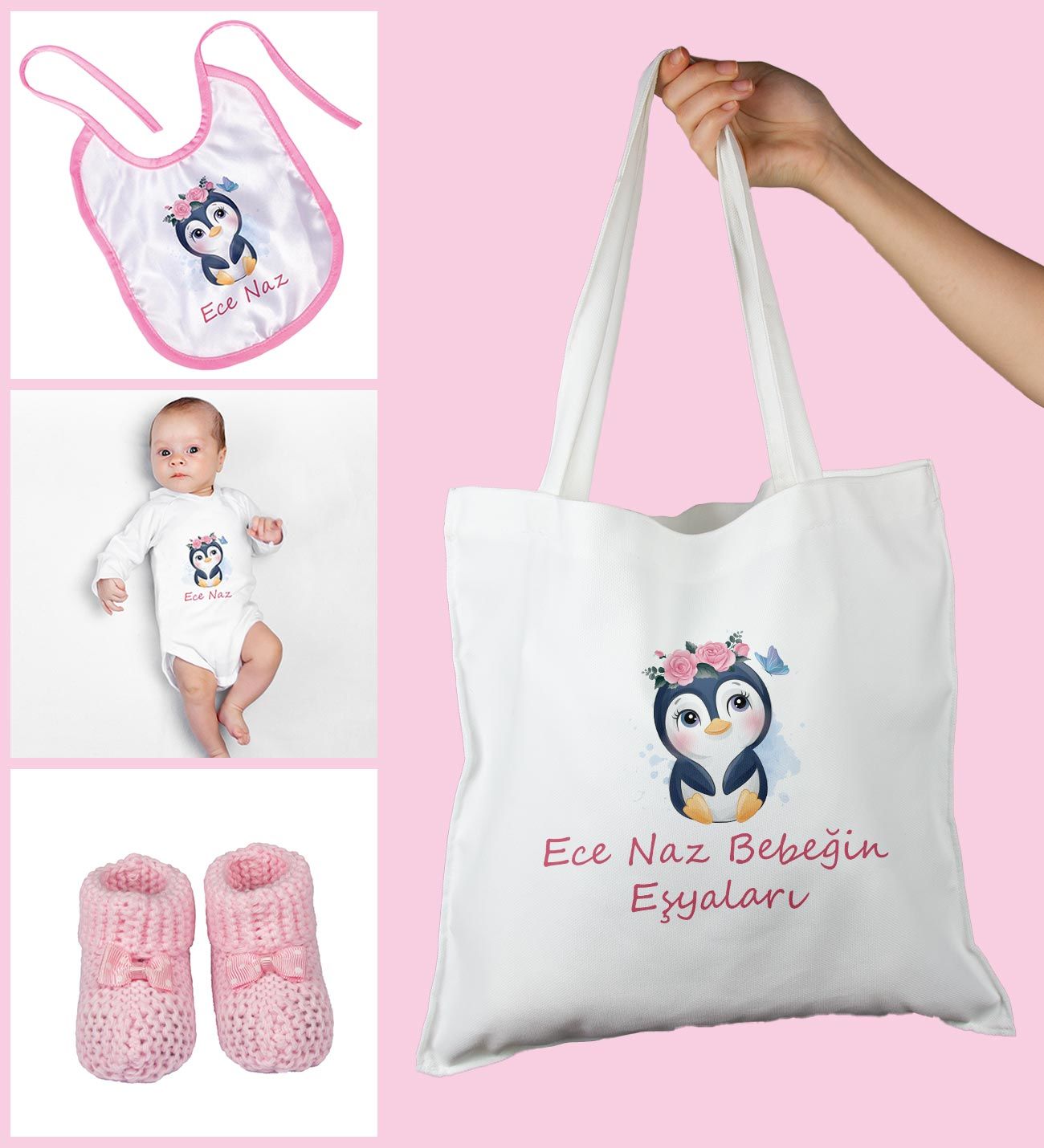 eJOYA Bebeklere Özel Çantasında Kişiye Özel Zıbın Önük Ve Patik Bebek Hediye Seti 109770