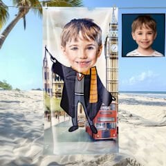 eJOYA Kişiye Özel Karikatür Fotoğraflı Çizgi Karakter Bebek Plaj ve Banyo Havlusu 115764