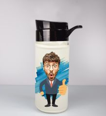 eJOYA Kişiye Özel Karikatür Tasarım Özel Koruma Kılıflı Cam Matara 95976