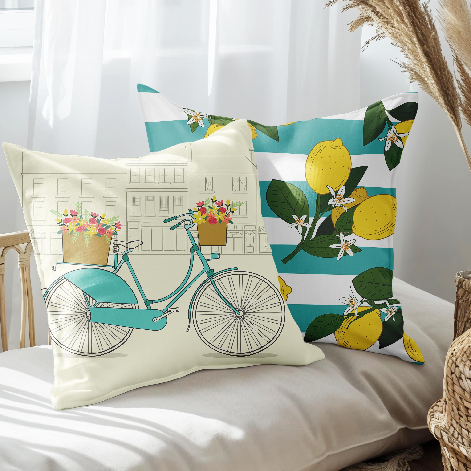 eJOYA Limon Tasarımlı 2'li Yastık İçi Ve Kırlent Kılıfı 45cm 113537
