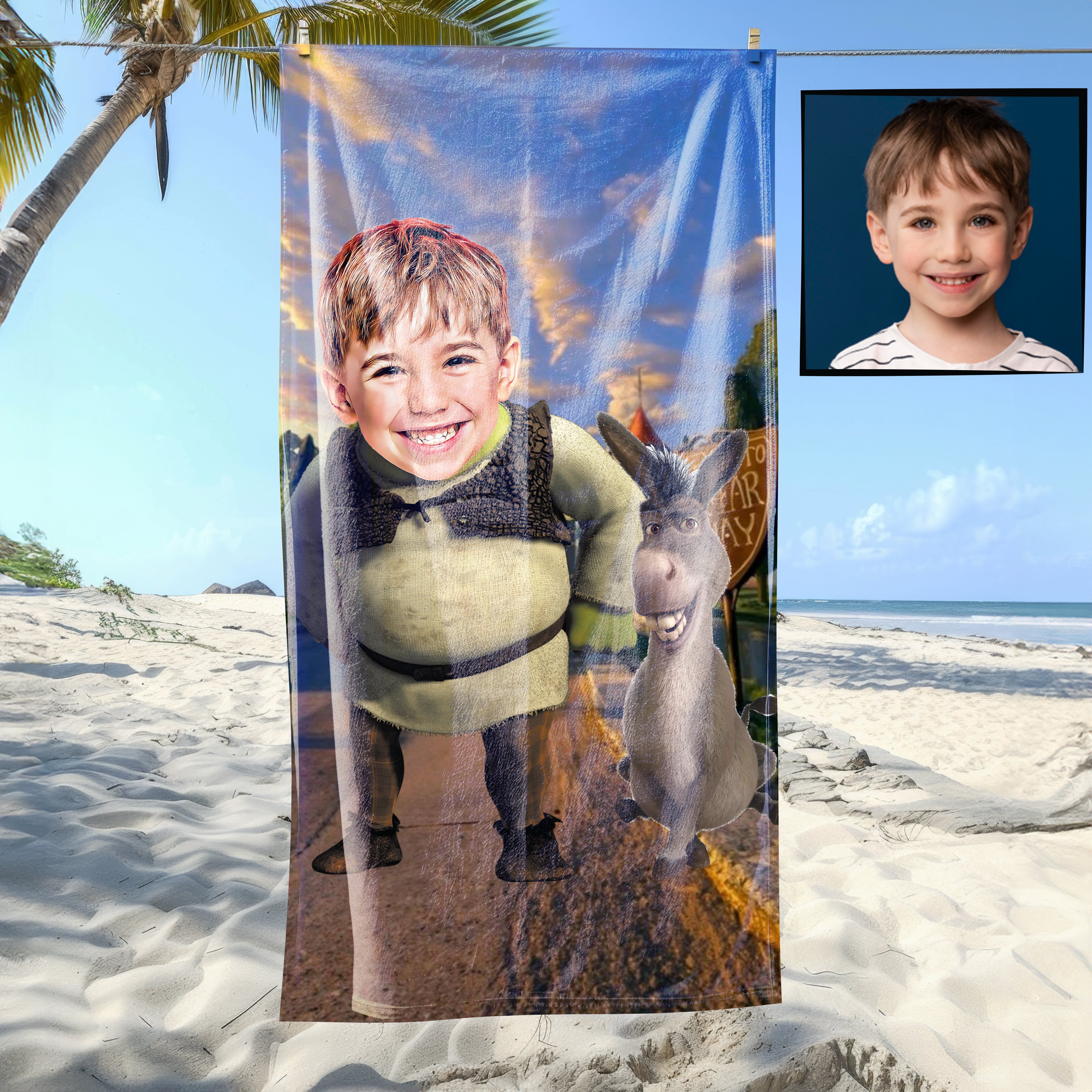 eJOYA Kişiye Özel Karikatür Fotoğraflı Çizgi Karakter Bebek Plaj ve Banyo Havlusu 115765