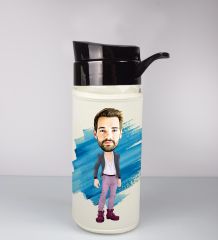 eJOYA Kişiye Özel Karikatür Tasarım Özel Koruma Kılıflı Cam Matara 95977