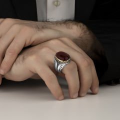 eJOYA Akik Taşlı Gümüş Erkek Yüzük 114244