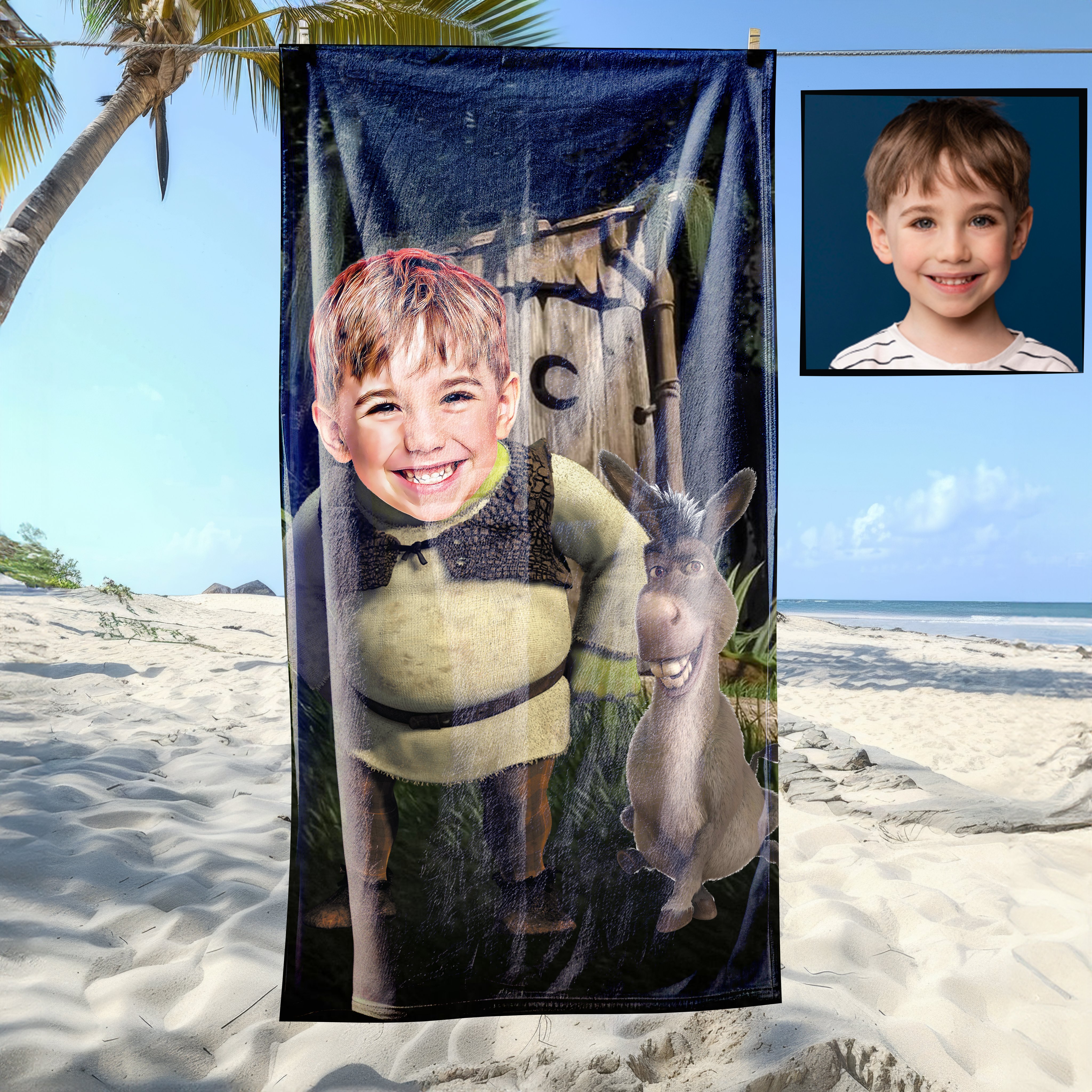 eJOYA Kişiye Özel Karikatür Fotoğraflı Shrek Bebek Plaj ve Banyo Havlusu 115766