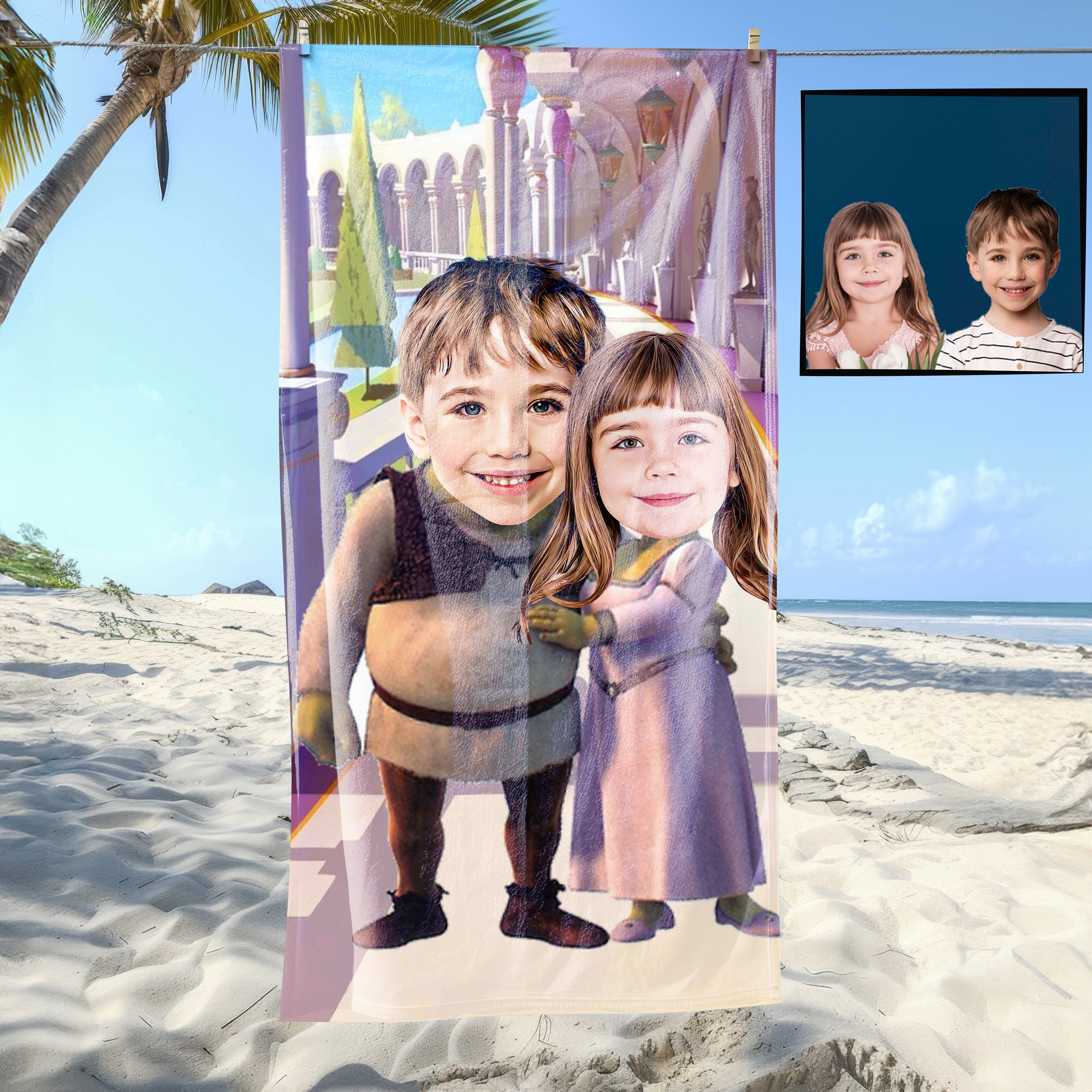 eJOYA Kişiye Özel Karikatür Fotoğraflı Çizgi Karakter Bebek Plaj ve Banyo Havlusu 115767