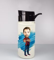 eJOYA Kişiye Özel Karikatür Tasarım Özel Koruma Kılıflı Cam Matara 95980