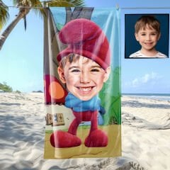 eJOYA Kişiye Özel Karikatür Fotoğraflı Çizgi Karakter Bebek Plaj ve Banyo Havlusu 115769
