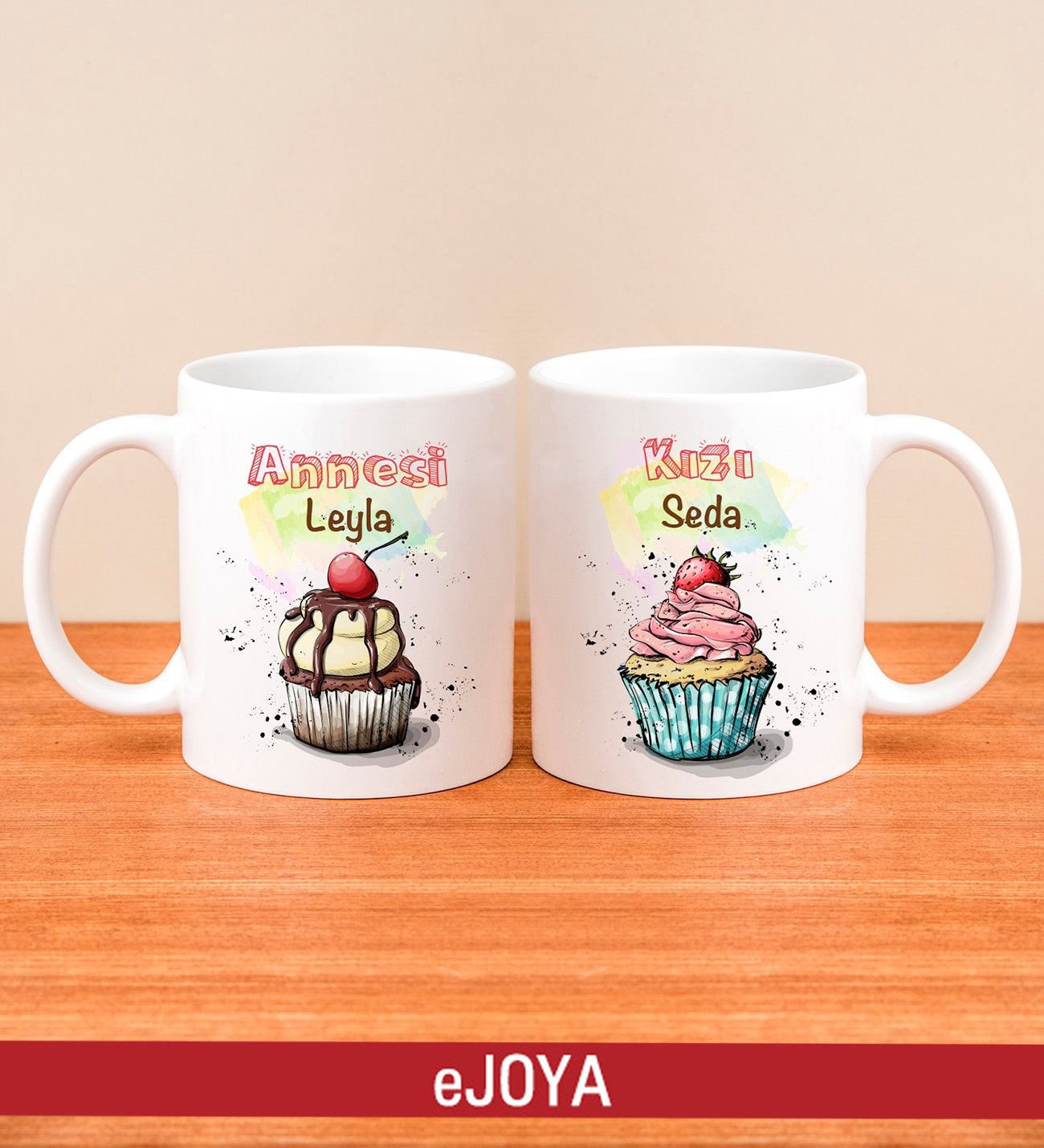 eJOYA Kişiye Özel Cup Cake Çift Kupa Bardaklar 80136