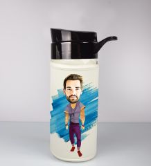 eJOYA Kişiye Özel Karikatür Tasarım Özel Koruma Kılıflı Cam Matara 95981