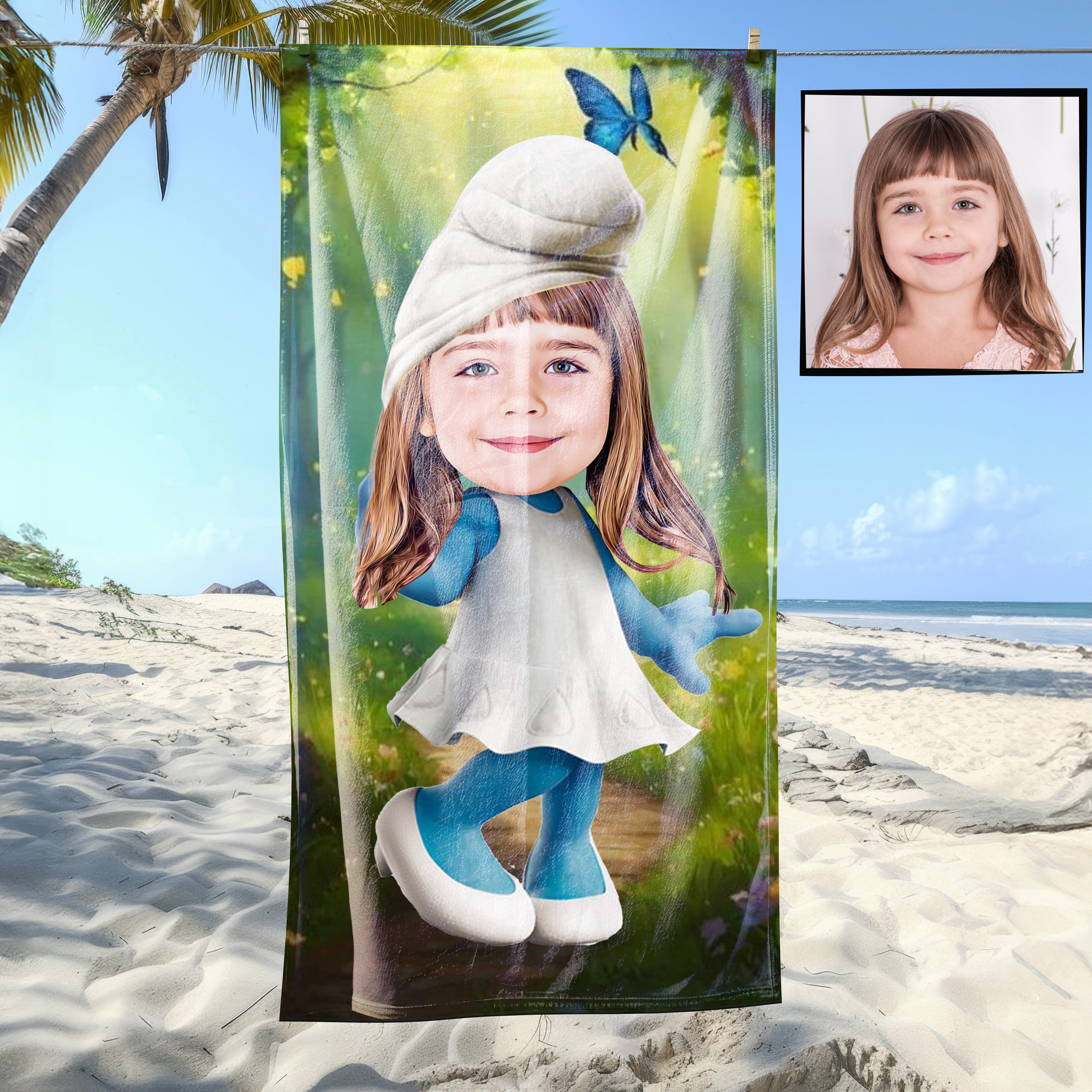 eJOYA Kişiye Özel Karikatür Fotoğraflı Çizgi Karakter Bebek Plaj ve Banyo Havlusu 115771