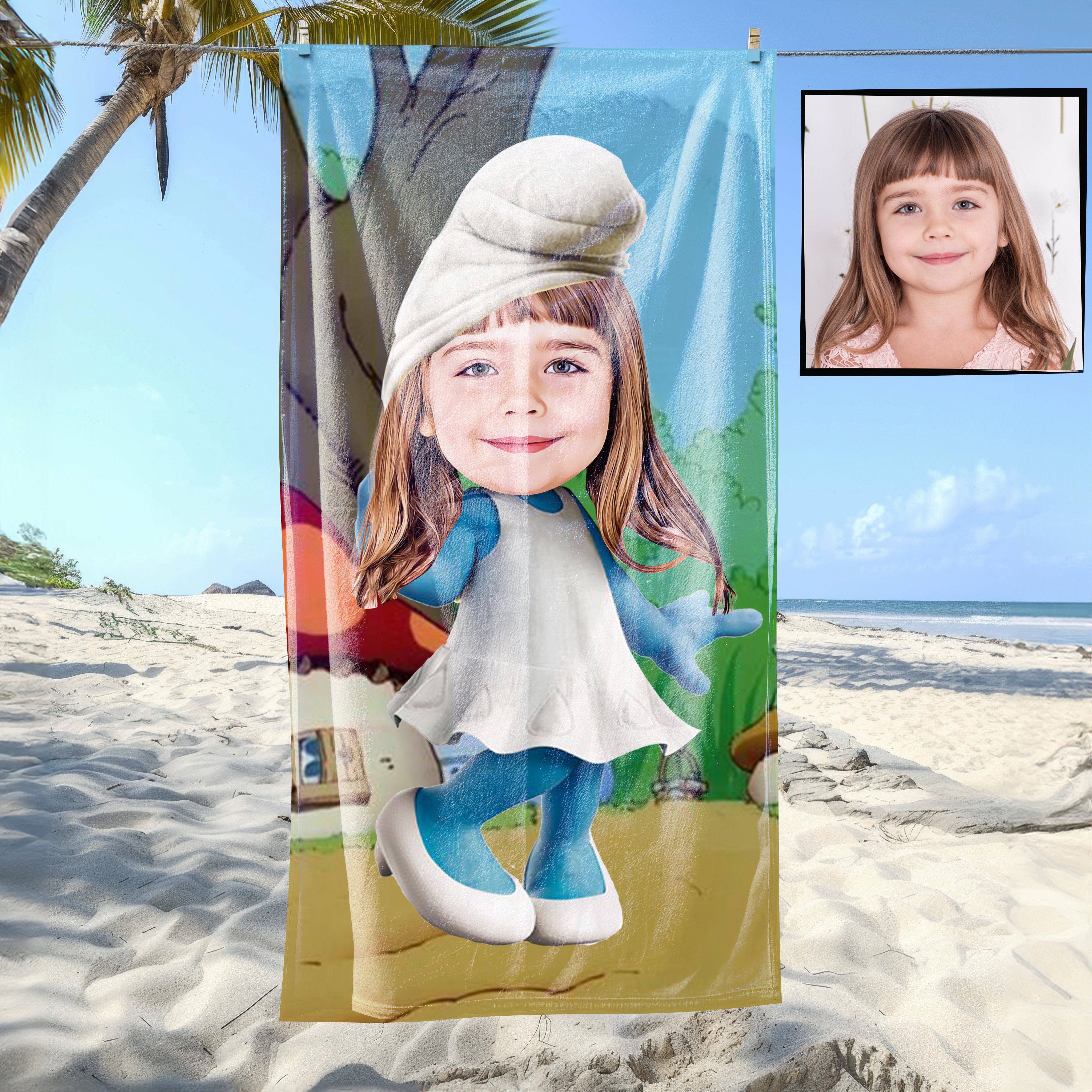 eJOYA Kişiye Özel Karikatür Fotoğraflı Çizgi Karakter Bebek Plaj ve Banyo Havlusu 115772