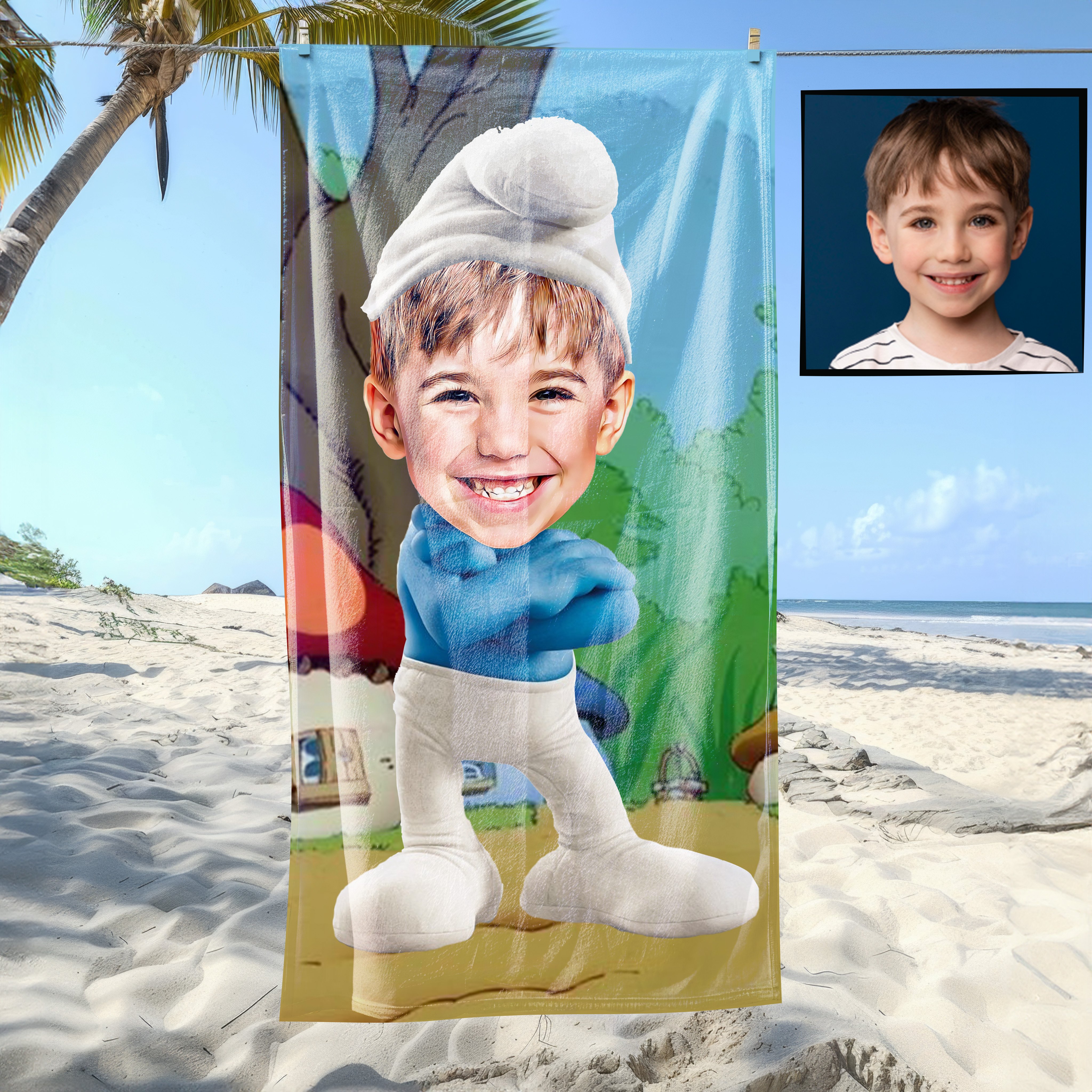 eJOYA Kişiye Özel Karikatür Fotoğraflı Çizgi Karakter Bebek Plaj ve Banyo Havlusu 115773
