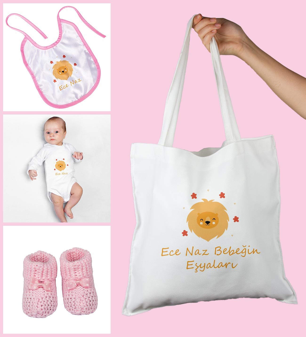 eJOYA Bebeklere Özel Çantasında Kişiye Özel Zıbın Önük Ve Patik Bebek Hediye Seti 109780