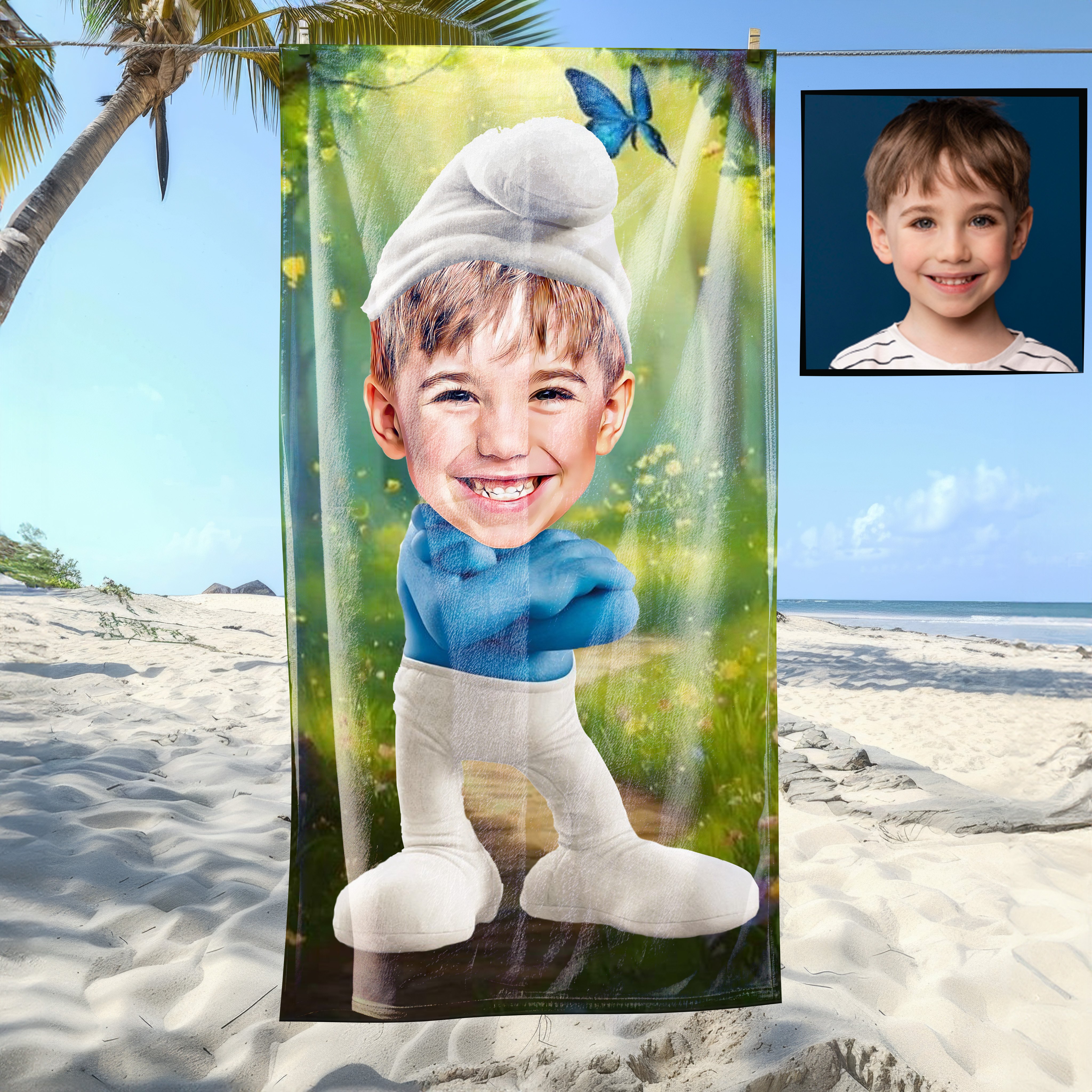 eJOYA Kişiye Özel Karikatür Fotoğraflı Çizgi Karakter Bebek Plaj ve Banyo Havlusu 115774