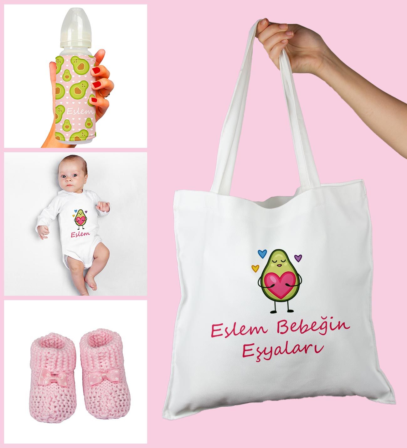 eJOYA Bebeklere Özel Çantasında Kişiye Özel Zıbın Biberon Ve Patik Bebek Hediye Seti 109781