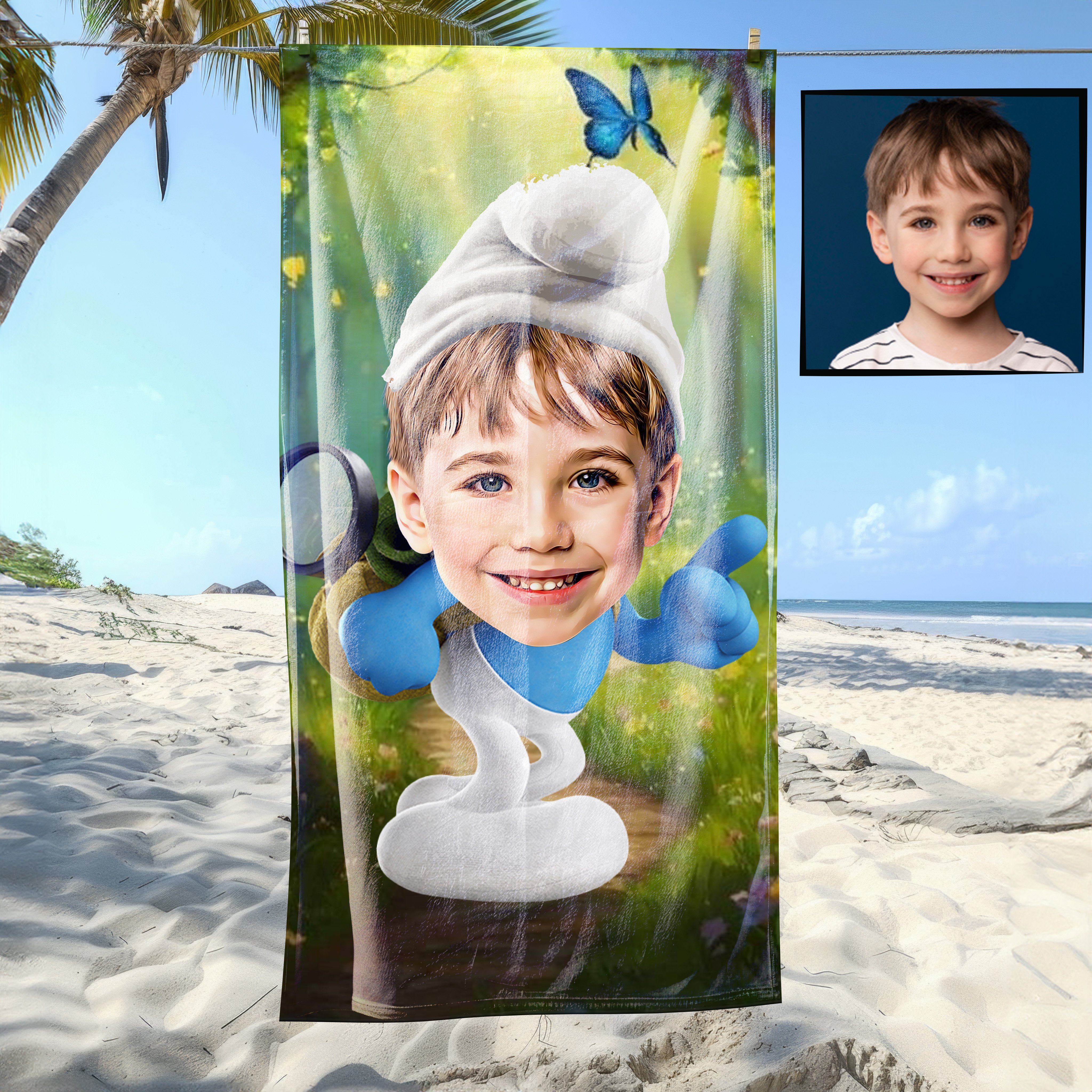 eJOYA Kişiye Özel Karikatür Fotoğraflı Çizgi Karakter Bebek Plaj ve Banyo Havlusu 115775