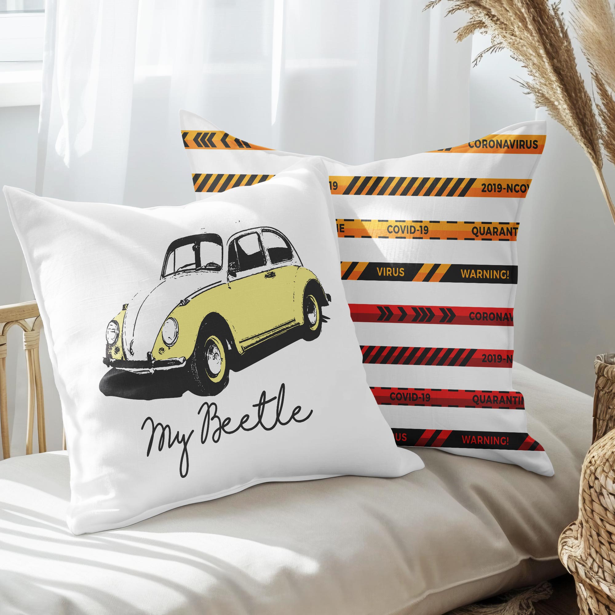 eJOYA Nostaljik Vosvos Tasarımlı 2'li Yastık İçi Ve Kırlent Kılıfı 45cm 113549