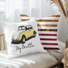 eJOYA Nostaljik Vosvos Tasarımlı 2'li Yastık İçi Ve Kırlent Kılıfı 45cm 113549