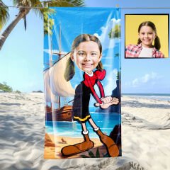 eJOYA Kişiye Özel Karikatür Fotoğraflı Temel Reis Bebek Plaj ve Banyo Havlusu 115777