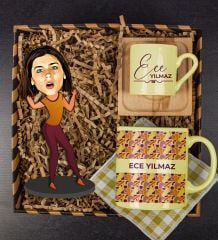 eJOYA Kişiye Özel Karikatür Biblo & Türk Kahvesi Fincanı & Kupa & Bardak Altlığı Hediye Kutusu 112024