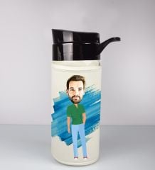 eJOYA Kişiye Özel Karikatür Tasarım Özel Koruma Kılıflı Cam Matara 95989