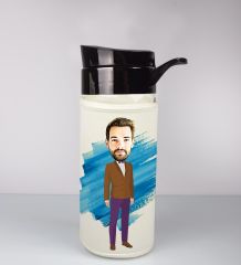 eJOYA Kişiye Özel Karikatür Tasarım Özel Koruma Kılıflı Cam Matara 95990