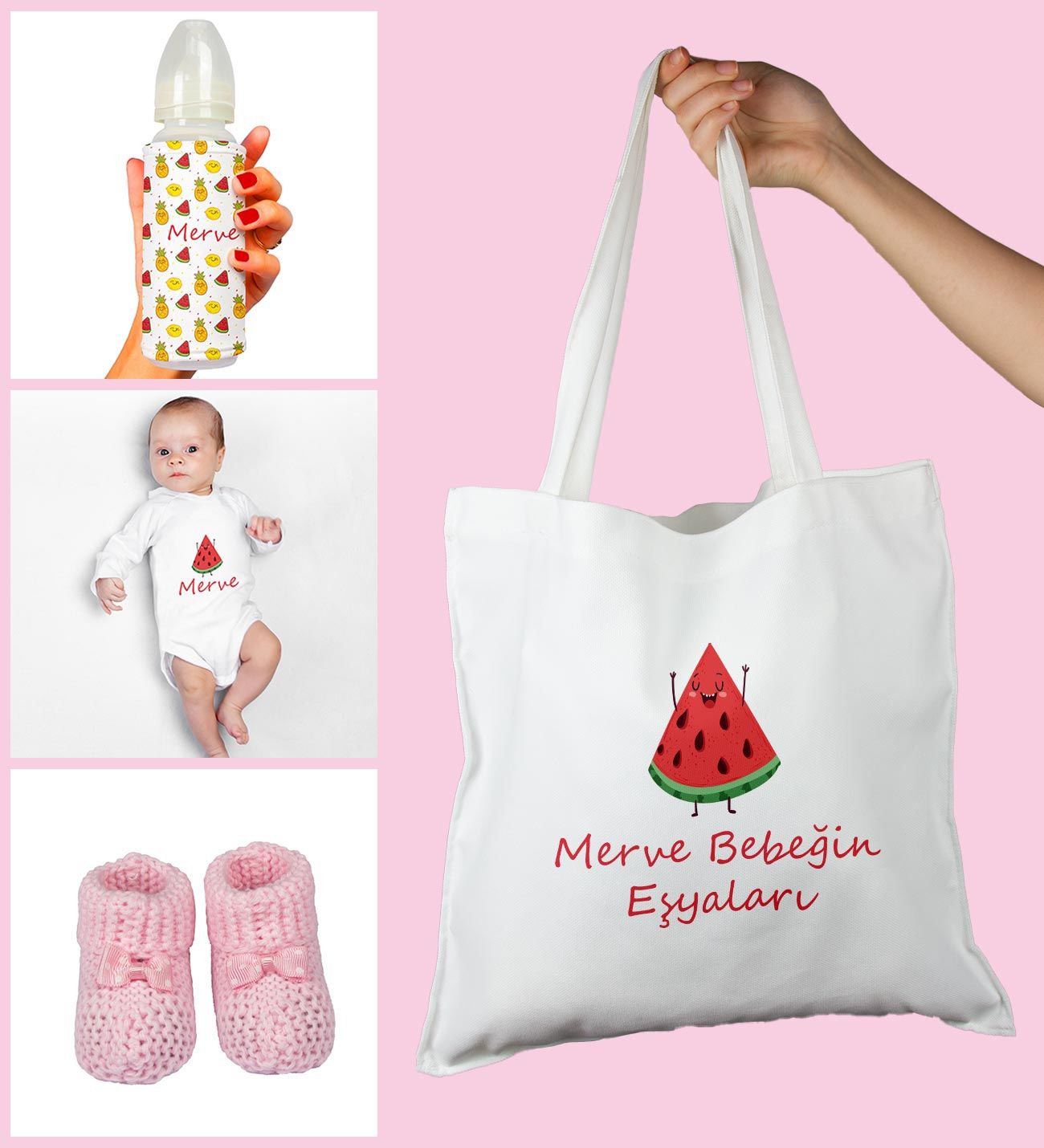 eJOYA Bebeklere Özel Çantasında Kişiye Özel Zıbın Biberon Ve Patik Bebek Hediye Seti 109785