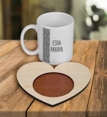 eJOYA Kişiye Özel Tasarım Kupa Bardak Ve Kalp Ahşap Bardak Altlığı 100547