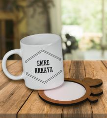 eJOYA Kişiye Özel Tasarım Kupa Bardak Ve Kalp Desenli Ahşap Bardak Altlığı 99547