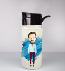 eJOYA Kişiye Özel Karikatür Tasarım Özel Koruma Kılıflı Cam Matara 95991