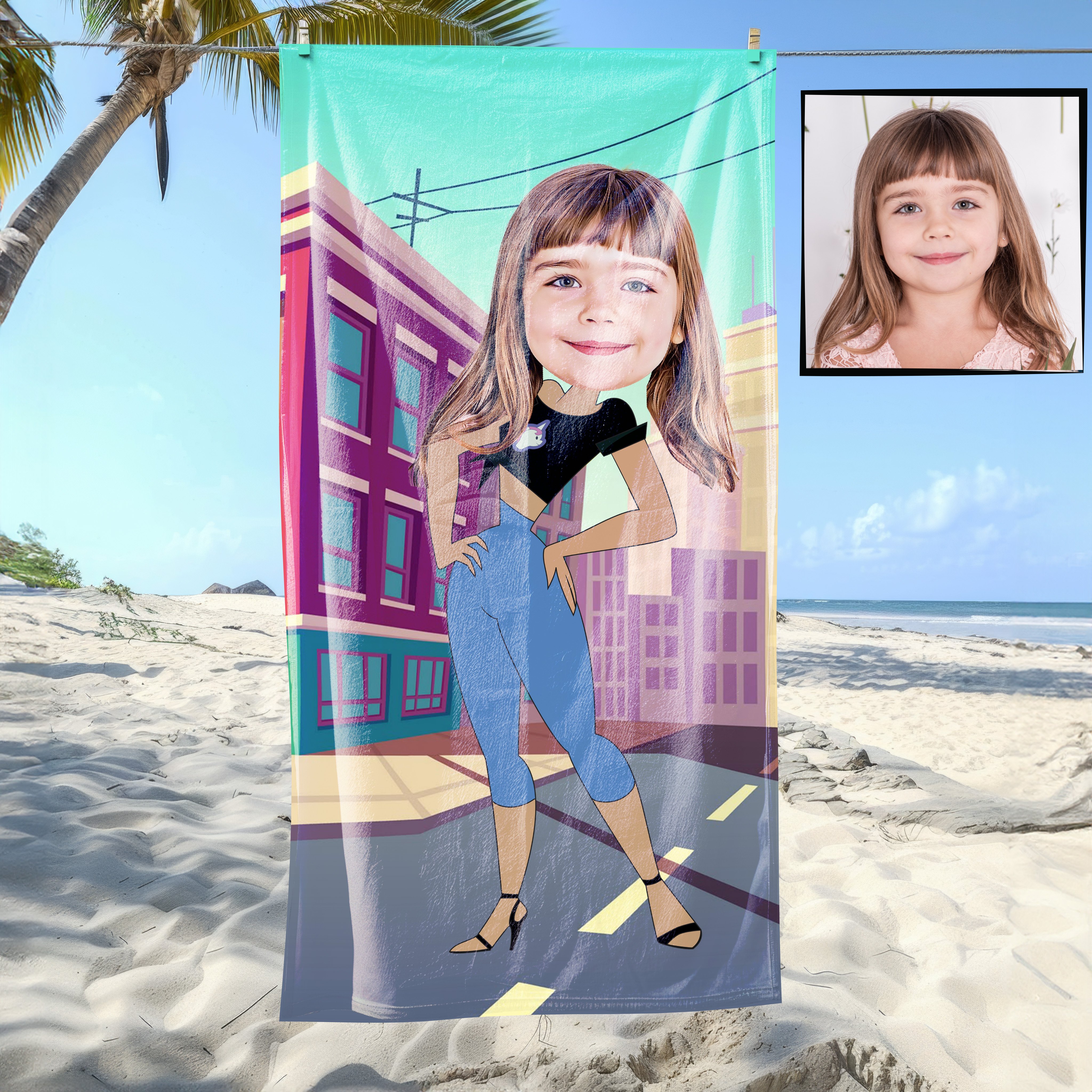 eJOYA Kişiye Özel Karikatür Fotoğraflı Çizgi KarakterPlaj ve Banyo Havlusu 115780