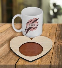 eJOYA Kişiye Özel Tasarım Kupa Bardak Ve Kalp Ahşap Bardak Altlığı 100548
