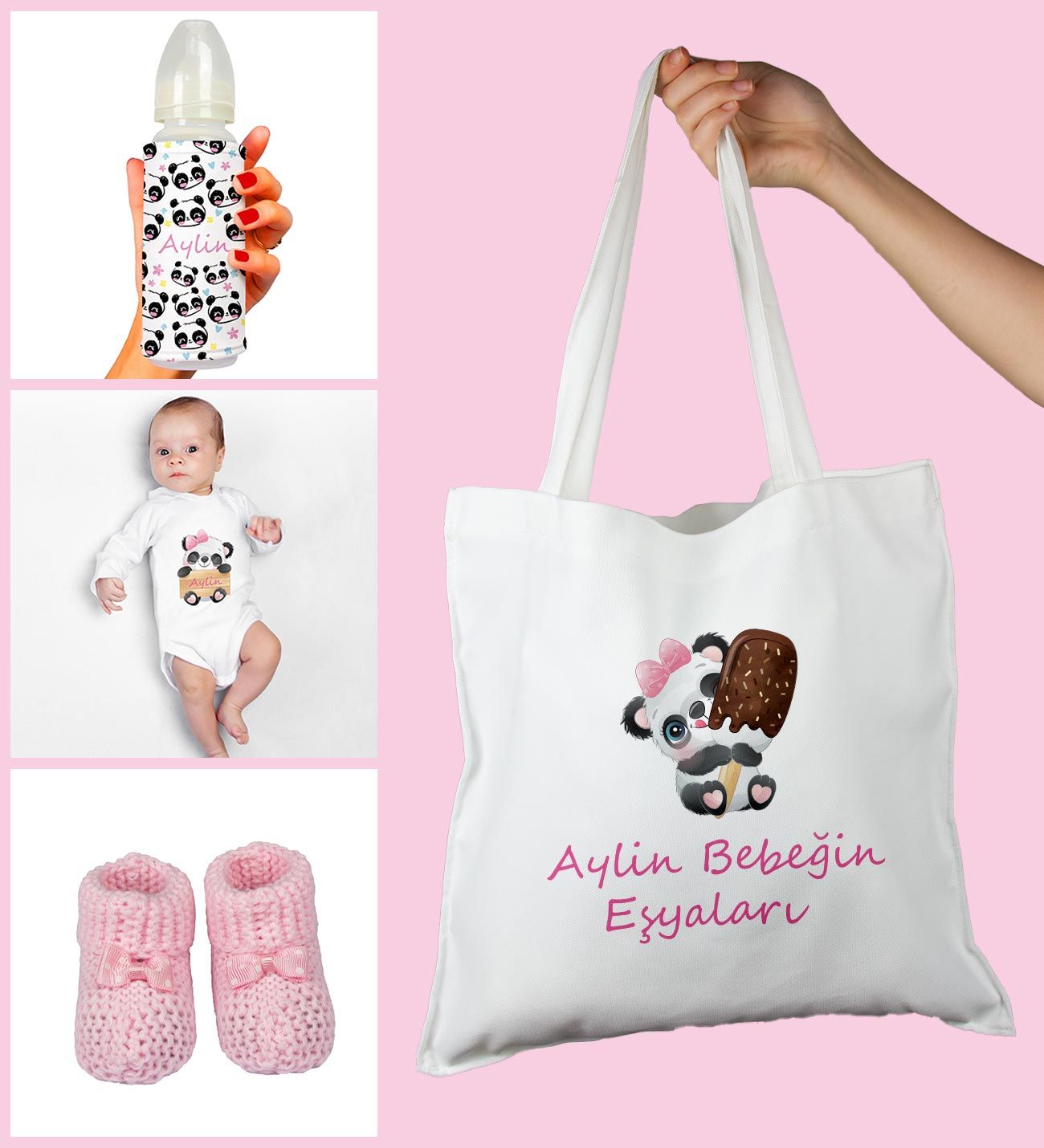 eJOYA Bebeklere Özel Çantasında Kişiye Özel Zıbın Biberon Ve Patik Bebek Hediye Seti 109787