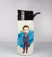 eJOYA Kişiye Özel Karikatür Tasarım Özel Koruma Kılıflı Cam Matara 95993