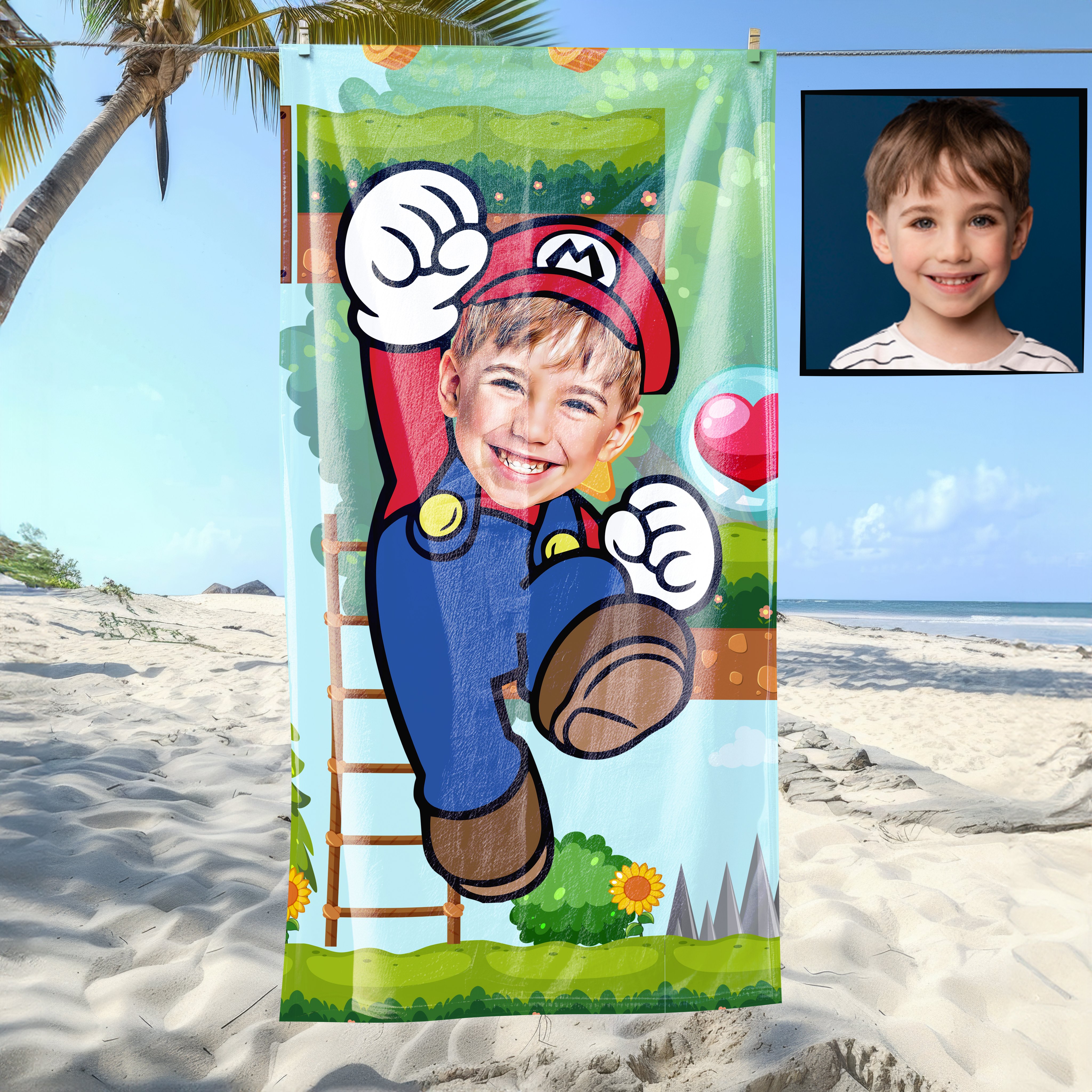 eJOYA Kişiye Özel Karikatür Fotoğraflı Süper Mario Bebek Plaj ve Banyo Havlusu 115782