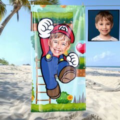 eJOYA Kişiye Özel Karikatür Fotoğraflı Süper Mario Bebek Plaj ve Banyo Havlusu 115782