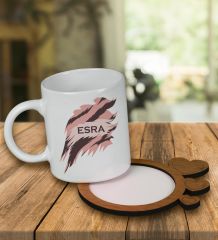 eJOYA Kişiye Özel Tasarım Kupa Bardak Ve Kalp Desenli Ahşap Bardak Altlığı 99550